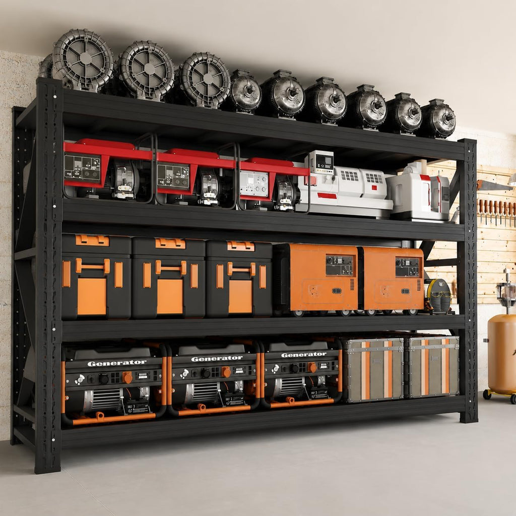 Heavy Duty Garage Shelving, Tool-Free Boltless Assembly, 7-Layer Rust-Resistant Coating, 6000LBS/Unit, Patented Dual-Chamber Beam, Expandable, Adjustable 4-Tier Rack (Black, 48 * 24 * 71inch)