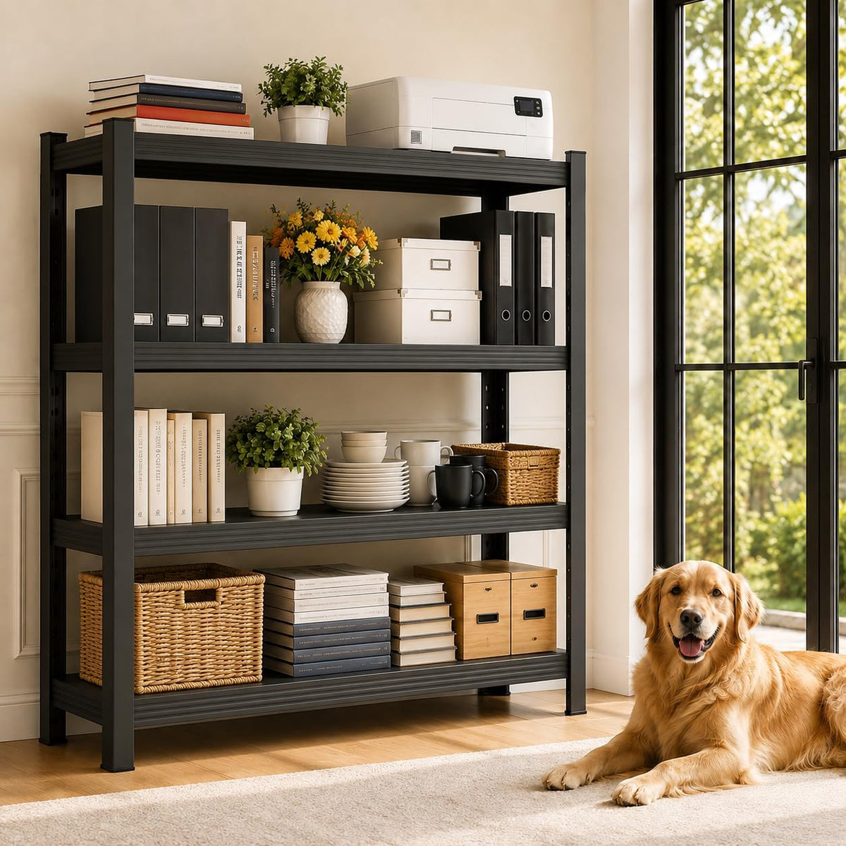 Metal Storage Shelf, Heavy‑Duty Cold‑Rolled Steel Organizer for Home Kitchen Garage (White, 47H*31.5L*16W(4 Tier), Thickened Version)
