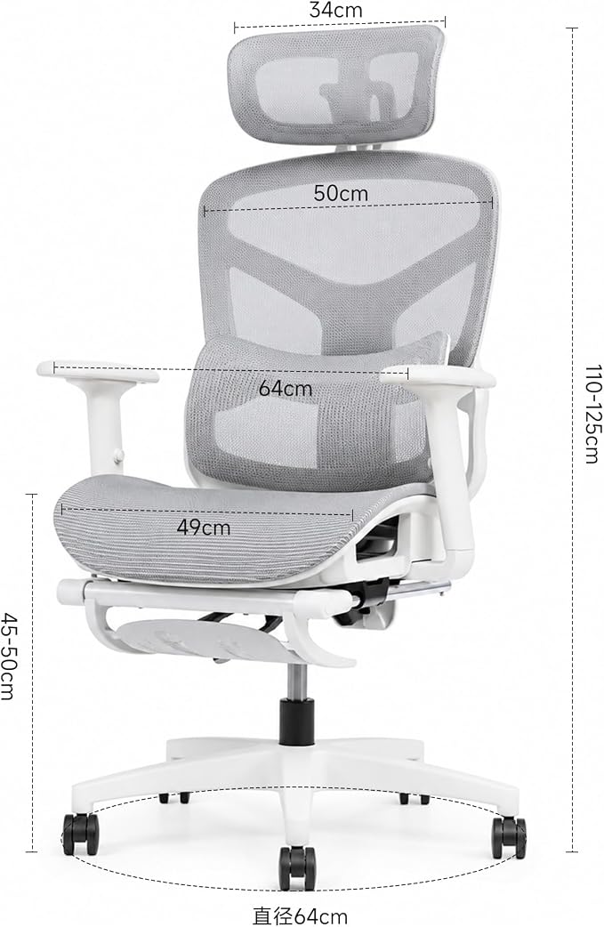 Premium Mesh Ergonomic Office Chair, Dynamic Lumbar Support, Recline Tilt Function (White +6D Adjustable Armrest, G03:Upgraded High Elastic Hollow Mesh Seat Cushion, with Footrest)