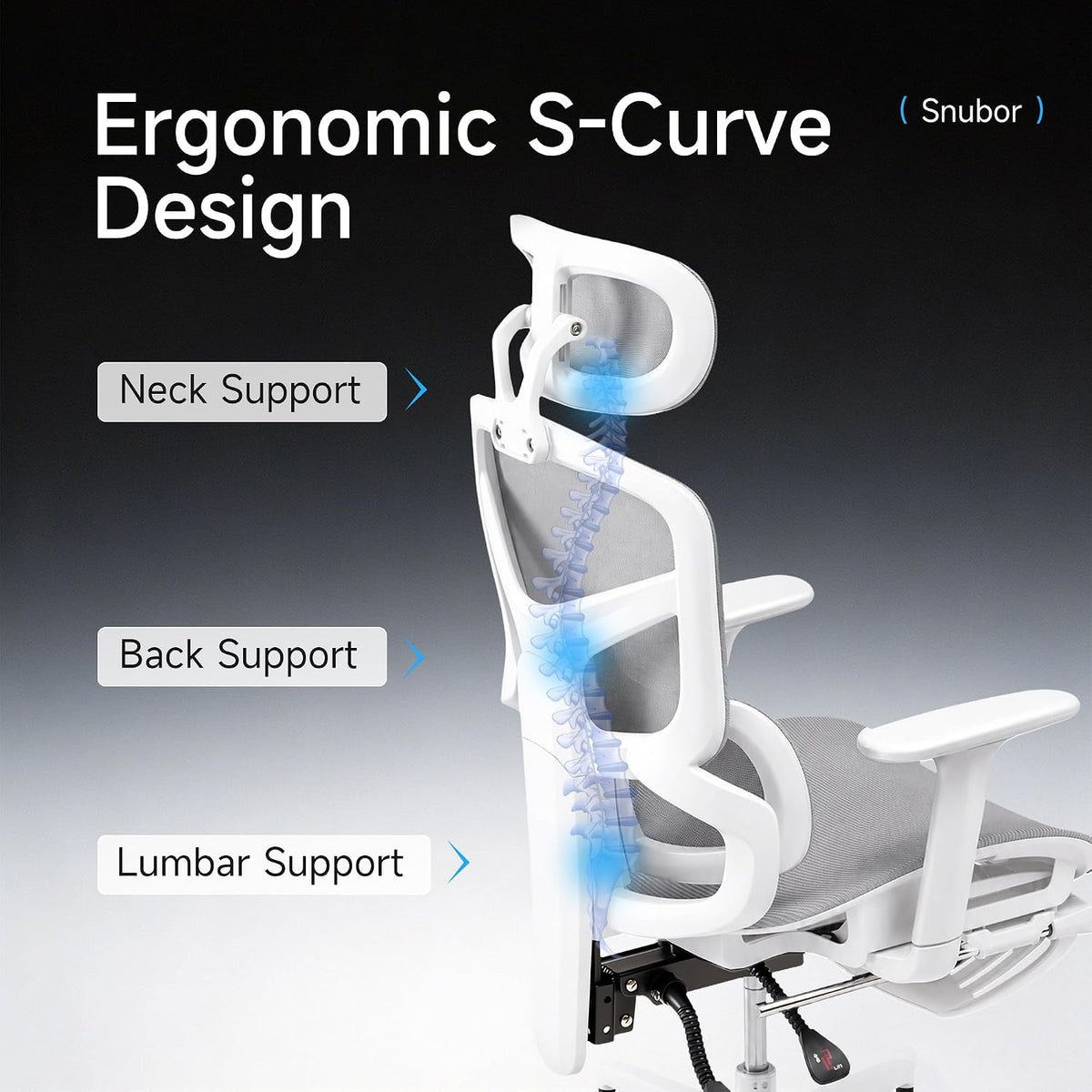 Premium Mesh Ergonomic Office Chair, Dynamic Lumbar Support, Recline Tilt Function (White +6D Adjustable Armrest, G03:Upgraded High Elastic Hollow Mesh Seat Cushion, with Footrest)