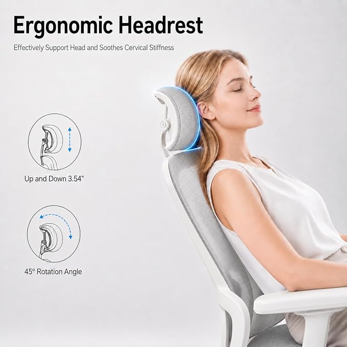 Premium Mesh Ergonomic Office Chair, Dynamic Lumbar Support, Recline Tilt Function (White +6D Adjustable Armrest, G03:Upgraded High Elastic Hollow Mesh Seat Cushion, with Footrest)