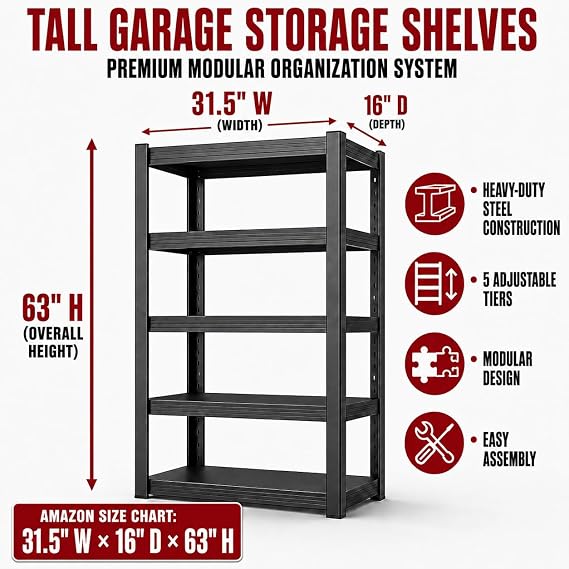 Metal Storage Shelf, Heavy‑Duty Cold‑Rolled Steel Organizer for Home Kitchen Garage (White, 47H*31.5L*16W(4 Tier), Thickened Version)