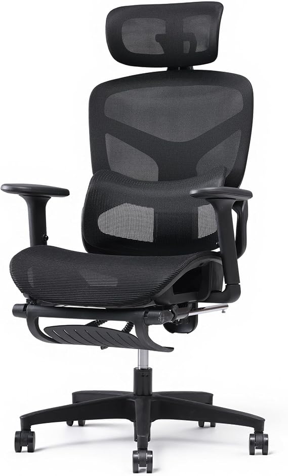 Premium Mesh Ergonomic Office Chair, Dynamic Lumbar Support, Recline Tilt Function (White +6D Adjustable Armrest, G03:Upgraded High Elastic Hollow Mesh Seat Cushion, with Footrest)