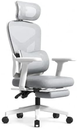 Premium Mesh Ergonomic Office Chair, Dynamic Lumbar Support, Recline Tilt Function (White +6D Adjustable Armrest, G03:Upgraded High Elastic Hollow Mesh Seat Cushion, with Footrest)