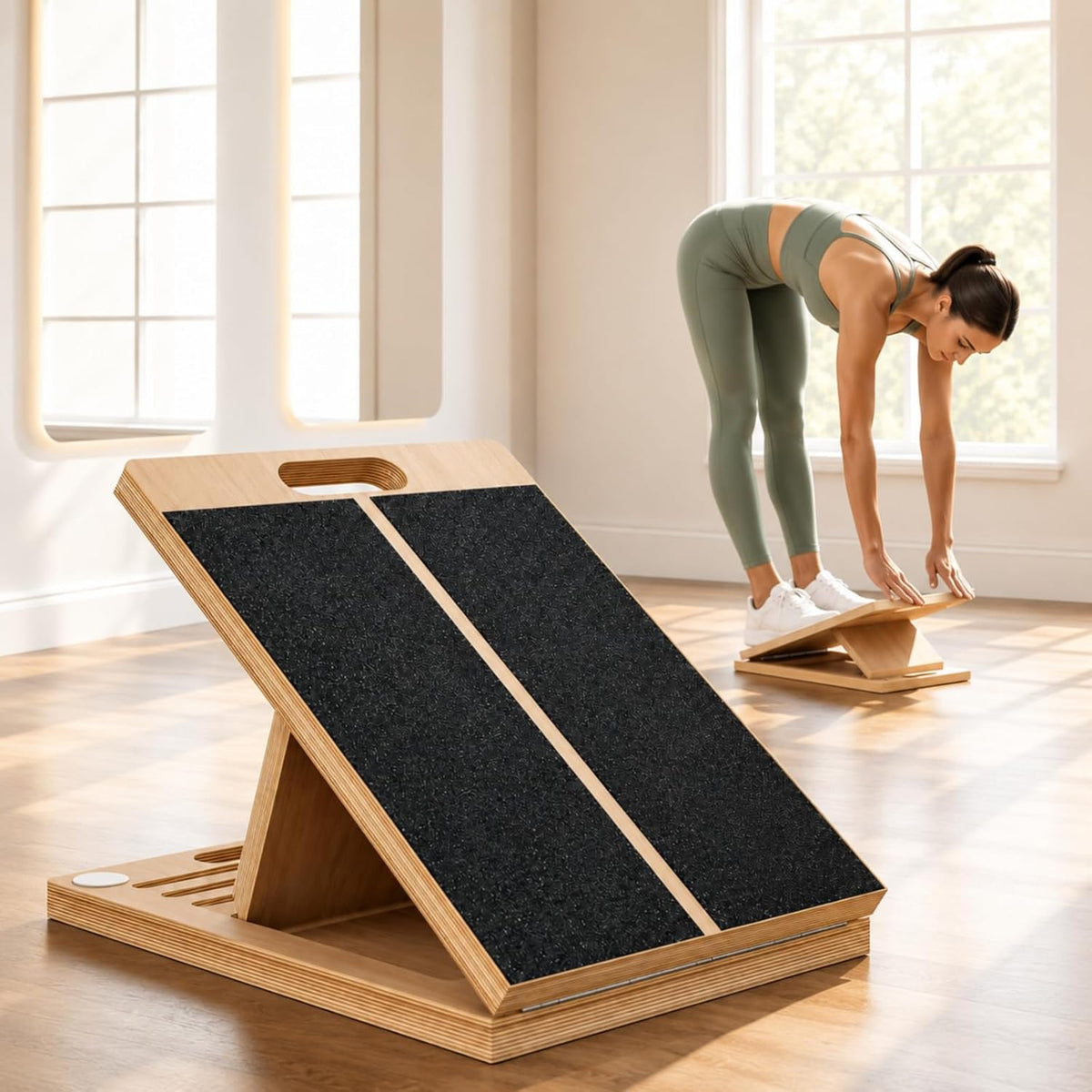 Slant Board for Exercise with Complete Mobility Kit, Foot Stretcher, Portable Foldable Wooden Wedge with 500 lb Capacity, Non-Slip Design, Carry Handle for Home, Gym and Office