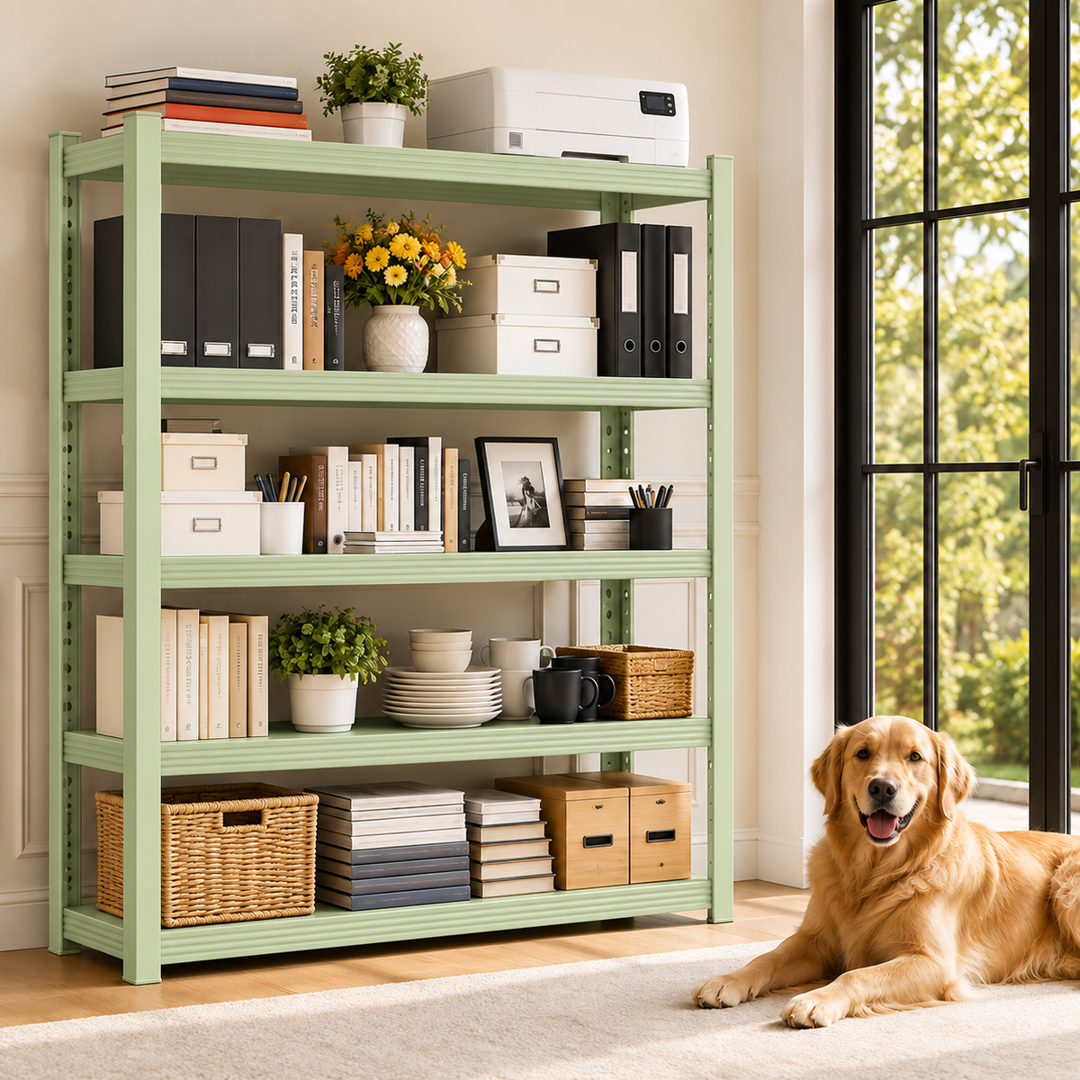 Metal Storage Shelf, Heavy‑Duty Cold‑Rolled Steel Organizer for Home Kitchen Garage (White, 47H*31.5L*16W(4 Tier), Thickened Version)