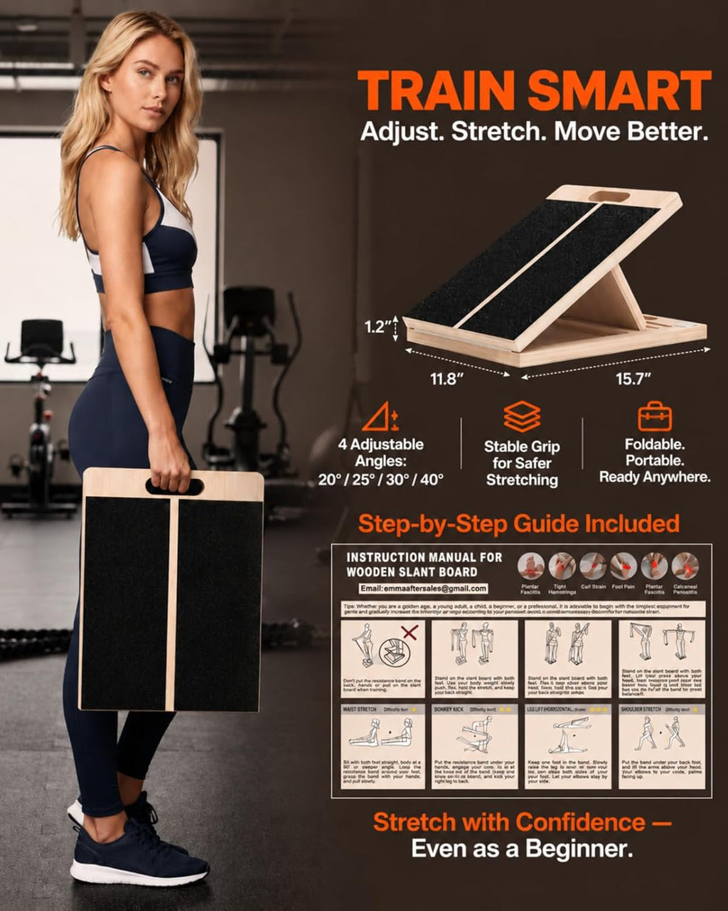 Slant Board for Exercise with Complete Mobility Kit, Foot Stretcher, Portable Foldable Wooden Wedge with 500 lb Capacity, Non-Slip Design, Carry Handle for Home, Gym and Office