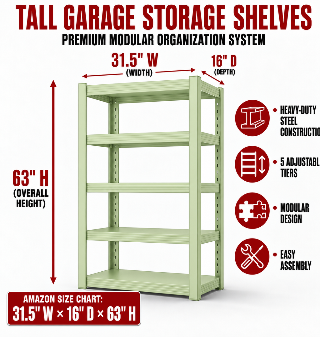 Metal Storage Shelf, Heavy‑Duty Cold‑Rolled Steel Organizer for Home Kitchen Garage (White, 47H*31.5L*16W(4 Tier), Thickened Version)