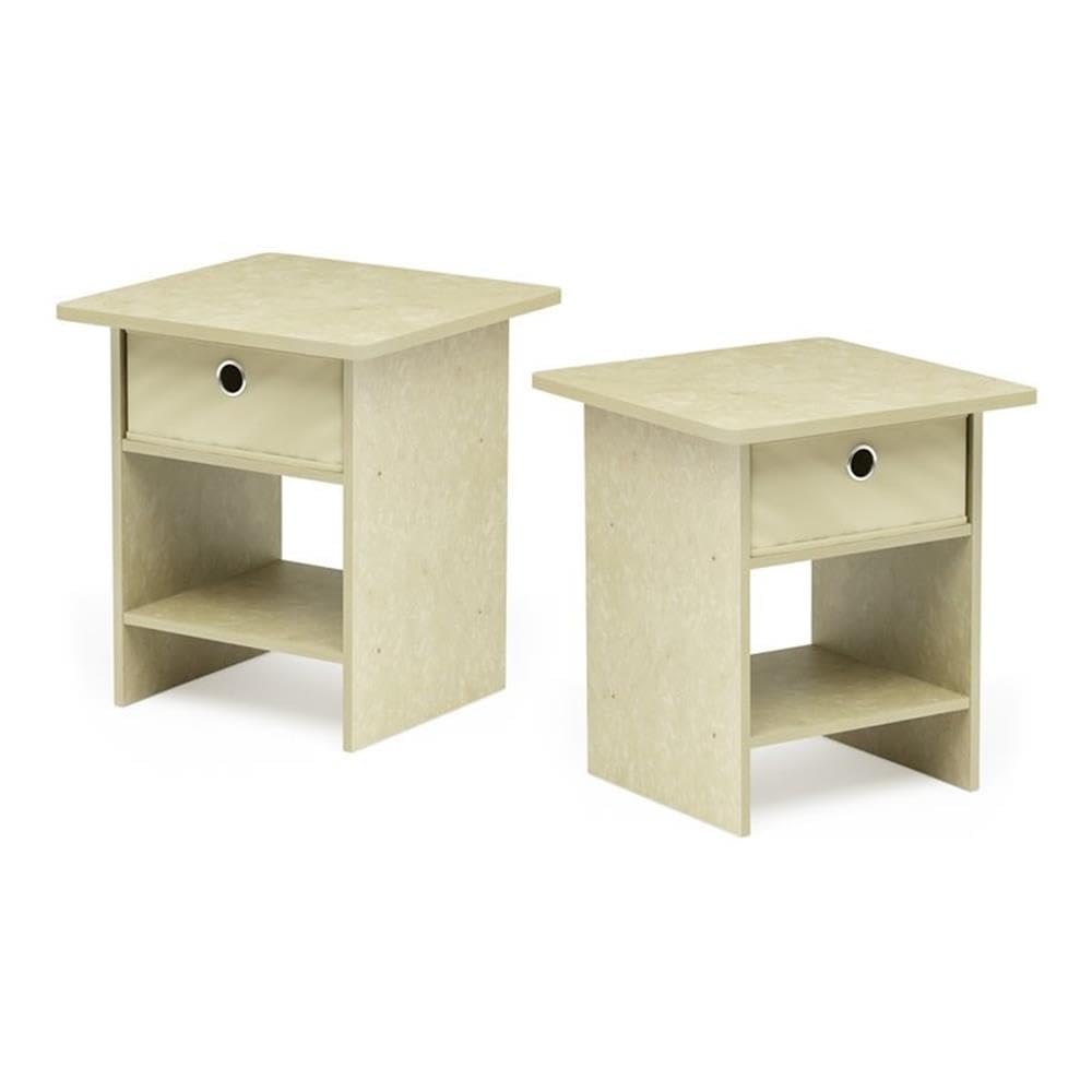 Andrey Set of 2 End Table / Side Table / Night Stand / Bedside Table with Bin Drawer, Dark Brown/Black