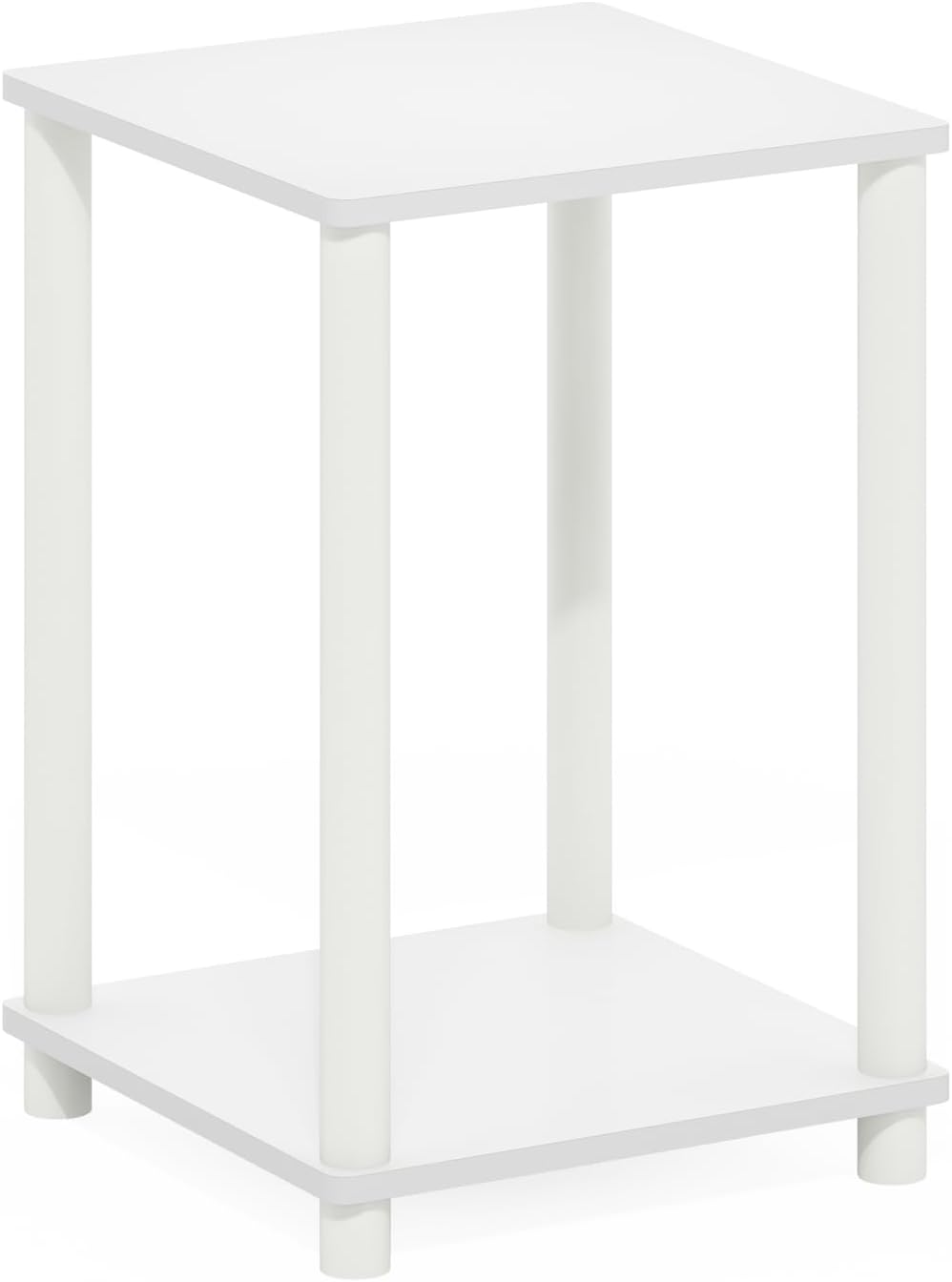 Turn-N-Tube Side Table, 2-Tier Modern Square End Table with Open Shelf, Toolless Night Stand, Bedside Table, for Living Room, Bedroom, White
