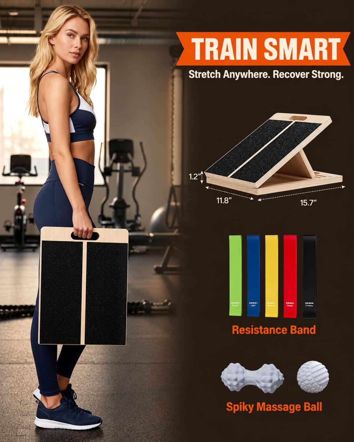 Slant Board for Exercise with Complete Mobility Kit, Foot Stretcher, Portable Foldable Wooden Wedge with 500 lb Capacity, Non-Slip Design, Carry Handle for Home, Gym and Office