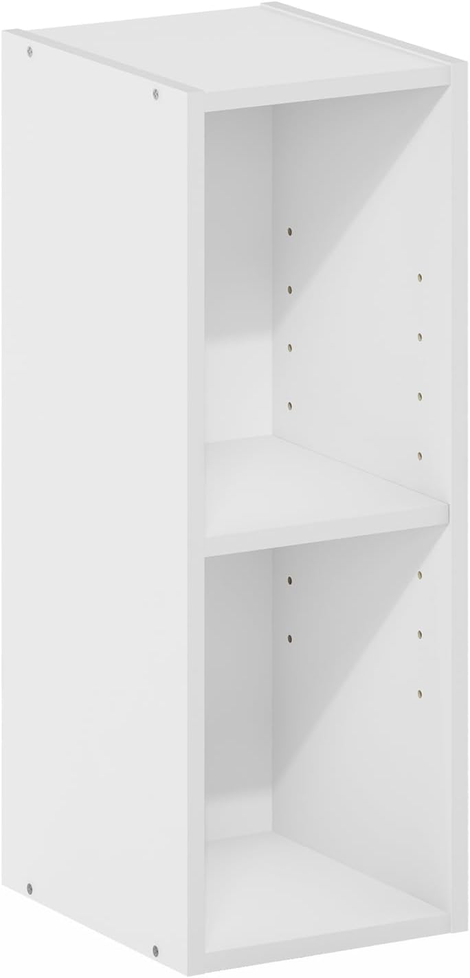 Fulda Book Shelf, 2-Tier Narrow Bookshelf, Bookcase with 8-in Width Storage Shelf, 9.3 x 7.9 x 21.2, for Living Room, Bedroom, Home Office, White