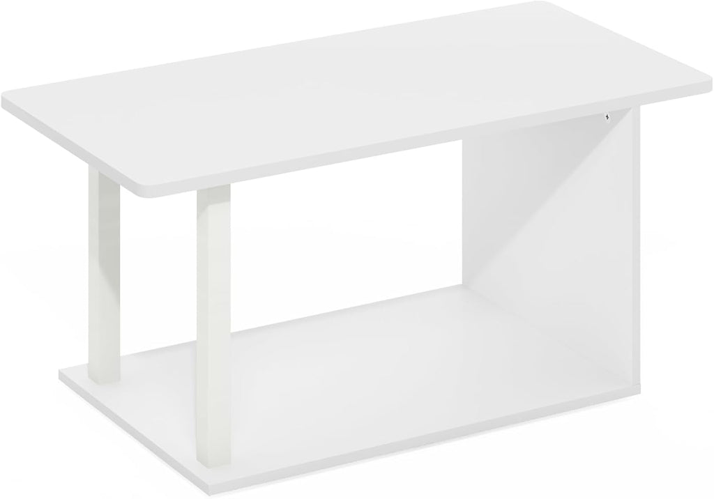 Basic 2-Tier Modern Coffee Table with Open Shelf, White