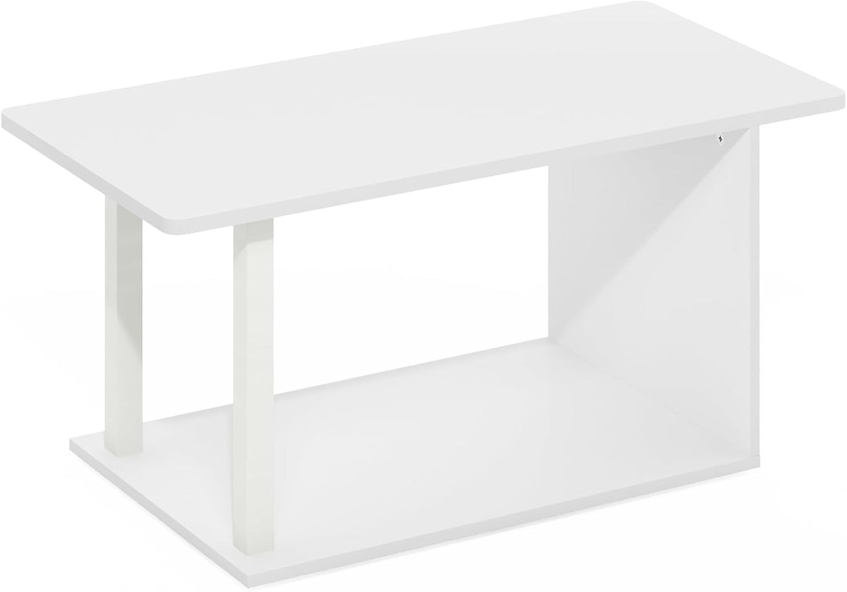 Basic 2-Tier Modern Coffee Table with Open Shelf, White