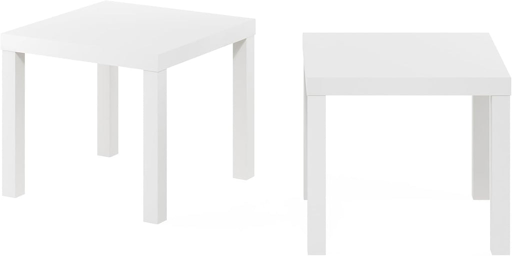 Classic Homey Square Parsons Side End Table, Set of 2, White