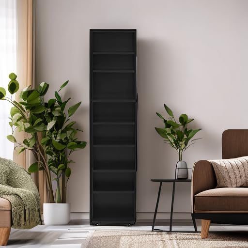 JAYA DVD Shelf, 8-Tier Tall Narrow CD Rack, Media Shelf with Adjustable Shelves, DVD Storage Cabinets for CD Bluray Game Disc, Easy Assembly, for Living Room, Home Office, Espresso