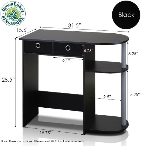GO GREEN Desk, 31.5" Wide Gaming Desk with 2 Side Shelves and Storage Bins, Computer Desk, Office Desk for Home Office, Study Room, Dorm, Bedroom, Black