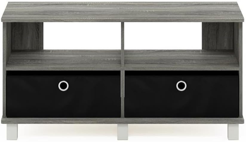 Andrey Entertainment Center with Bin Drawers, French Oak Grey/Black