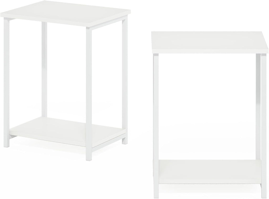 Simplistic Side Table Set of 2, 2-Tier Modern Metal Frame End Table with Open Shelf, Night Stand, Bedside Table, Easy Assembly, for Living Room, Bedroom, White