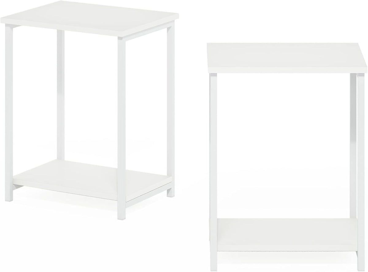 Simplistic Side Table Set of 2, 2-Tier Modern Metal Frame End Table with Open Shelf, Night Stand, Bedside Table, Easy Assembly, for Living Room, Bedroom, White