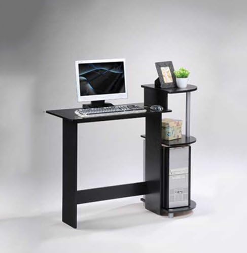 COMPACT Desk, 28.5" Wide Gaming Desk with Shelves, Computer Desk with Book Shelf, Office Desk for Home Office, Study Room, Dorm, Bedroom, Black
