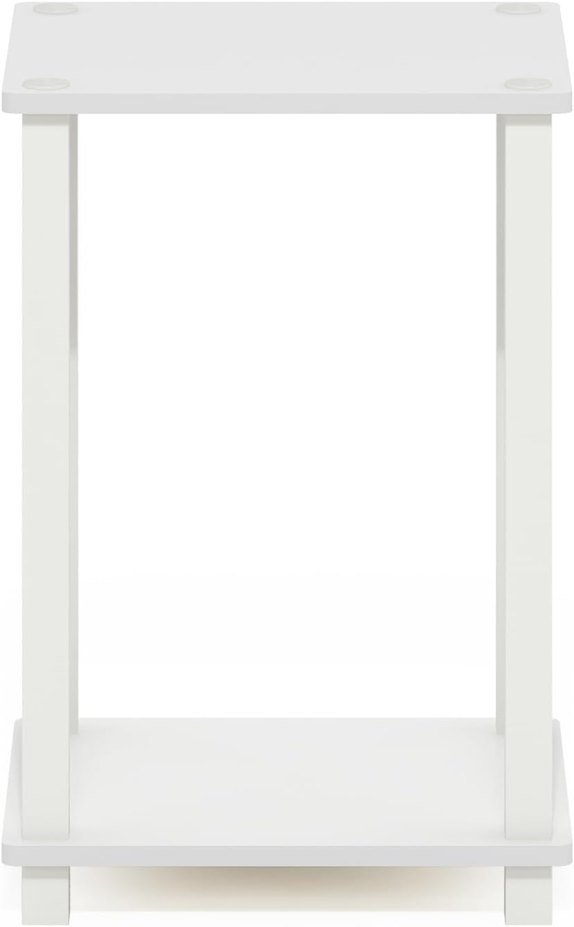 Simplistic Toolless Assembly Side Table, White 2-Tier End Table, Open Shelf Night Stand, Bedside Table for Living Room, Bedroom, Home Office, Plain White/White