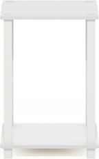 Simplistic Toolless Assembly Side Table, White 2-Tier End Table, Open Shelf Night Stand, Bedside Table for Living Room, Bedroom, Home Office, Plain White/White