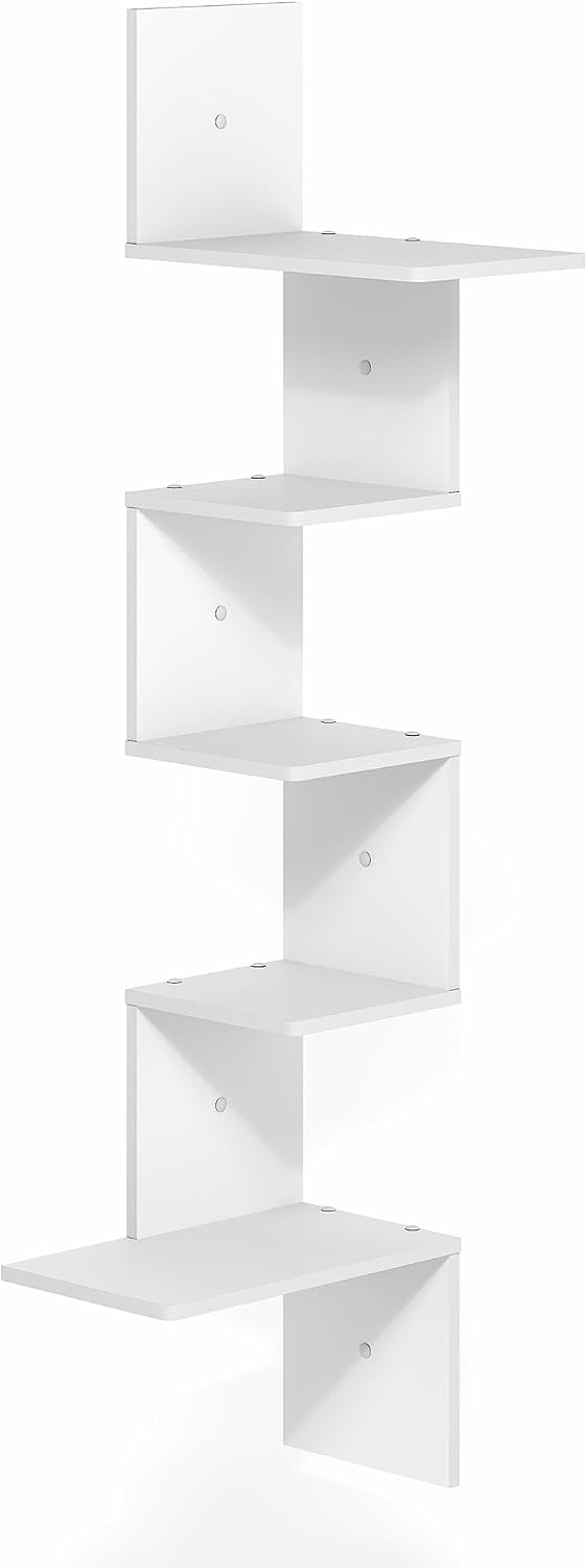 Rossi 5-Tier Corner Floating Shelves for Wall, White