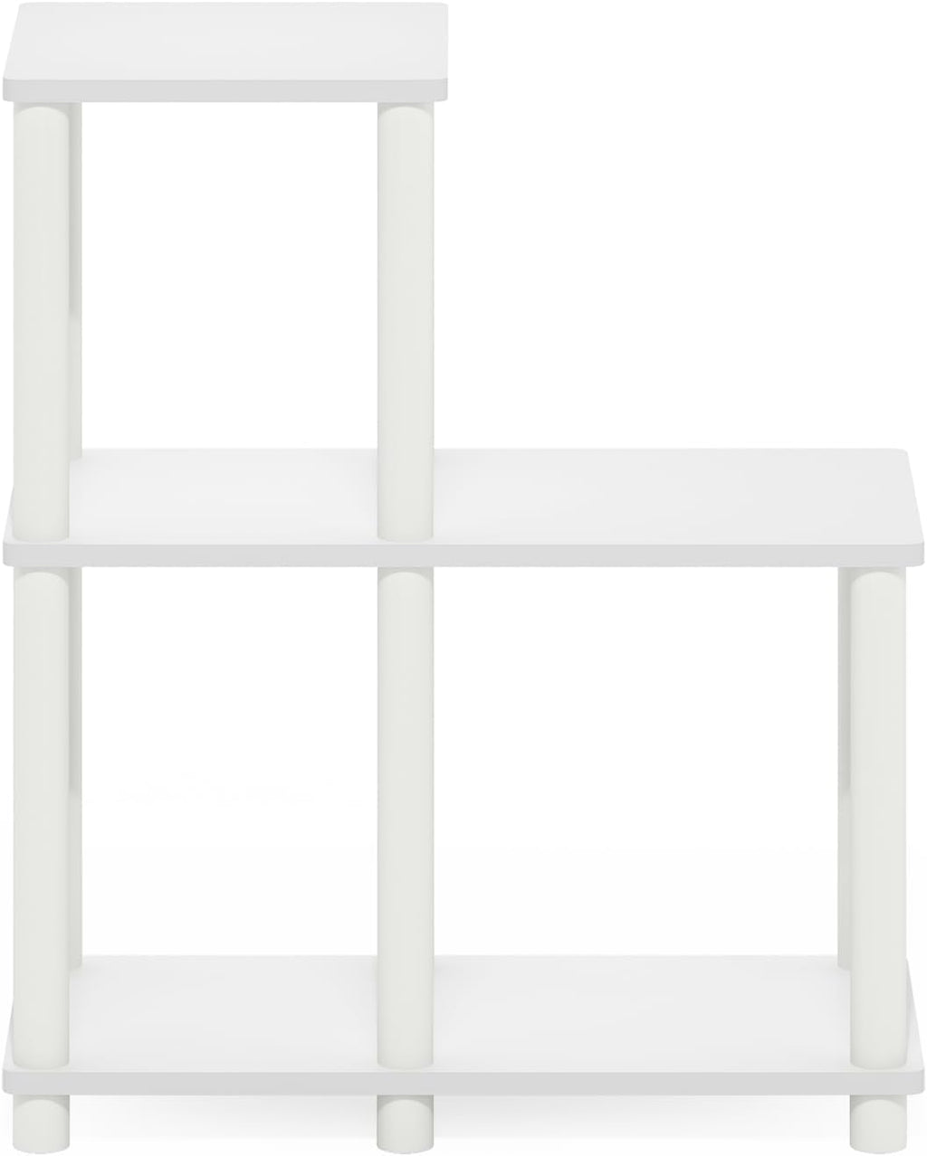 Turn-N-Tube Storage Shelves, 2-Tier Ladder Shape Book Shelf with Open Frame Design, 5-Cube Corner Shelf, Toolless Open Shelves, Living Room, Garage, Home Office, White