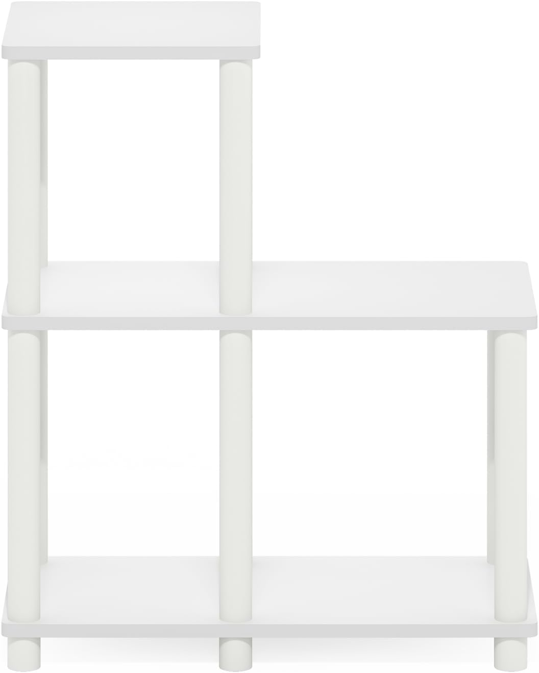 Turn-N-Tube Storage Shelves, 2-Tier Ladder Shape Book Shelf with Open Frame Design, 5-Cube Corner Shelf, Toolless Open Shelves, Living Room, Garage, Home Office, White