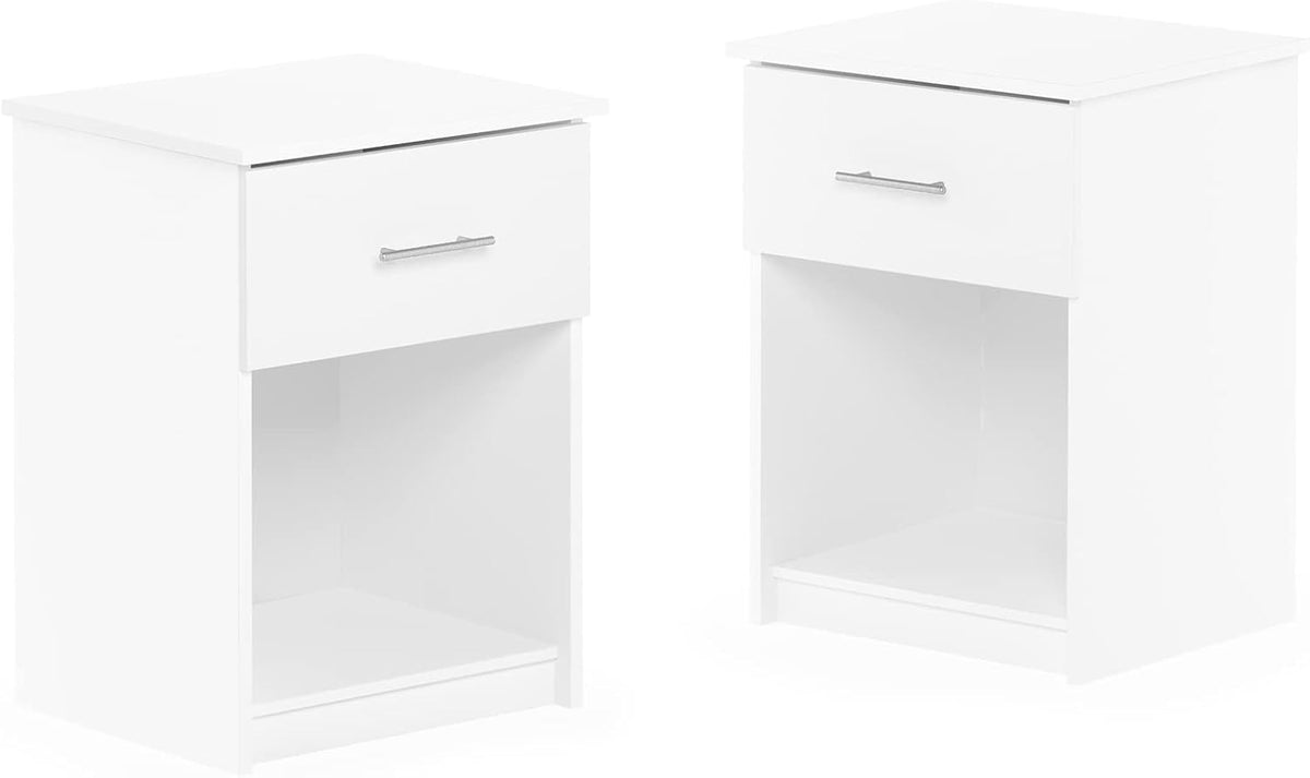 Tidur Set of 2 Modern Night Stand, Nightstand, Solid White