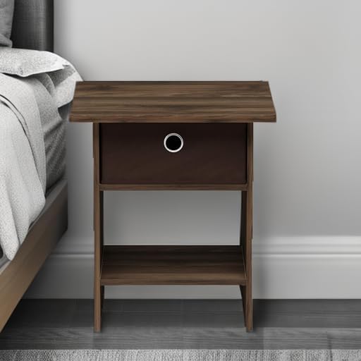 Dario End Table / Side Table / Night Stand / Bedside Table with Bin Drawer, 1-Pack, Columbia Walnut/Dark Brown