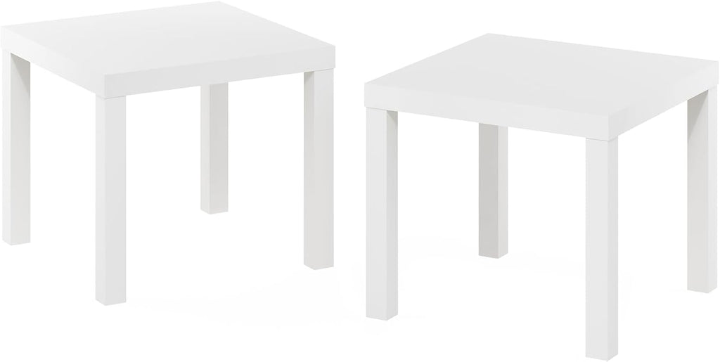 Classic Homey Square Parsons Side End Table, Set of 2, White