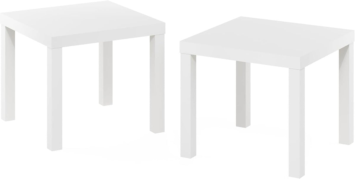 Classic Homey Square Parsons Side End Table, Set of 2, White