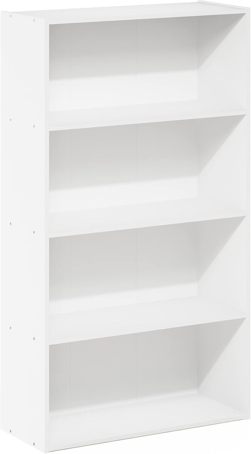 PASIR Book Shelf, 4-Tier Bookshelf, Bookcase with Open Shelf, 9.4 x 23.6 x 41.7, for Living Room, Bedroom, Home Office, White