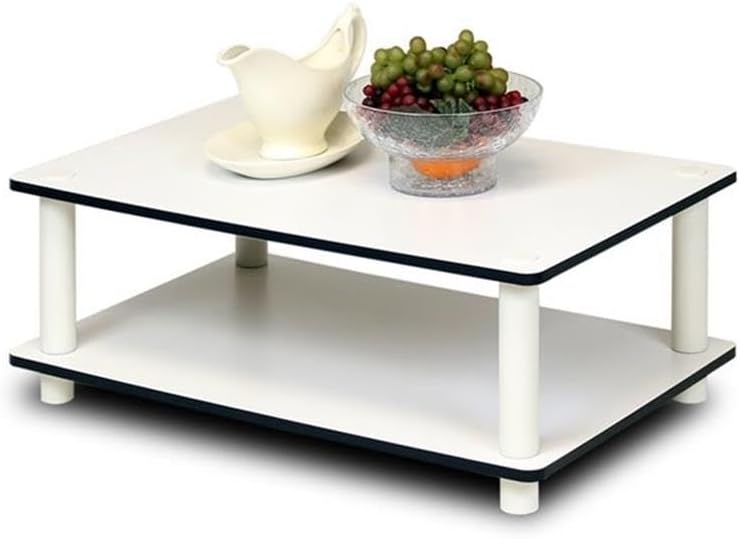 JUST 2-Tier Modern Coffee Table with Open Shelf, Toolless Assembly Side Table, for Living Room, Bedroom, Home Office, White