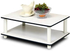 JUST 2-Tier Modern Coffee Table with Open Shelf, Toolless Assembly Side Table, for Living Room, Bedroom, Home Office, White