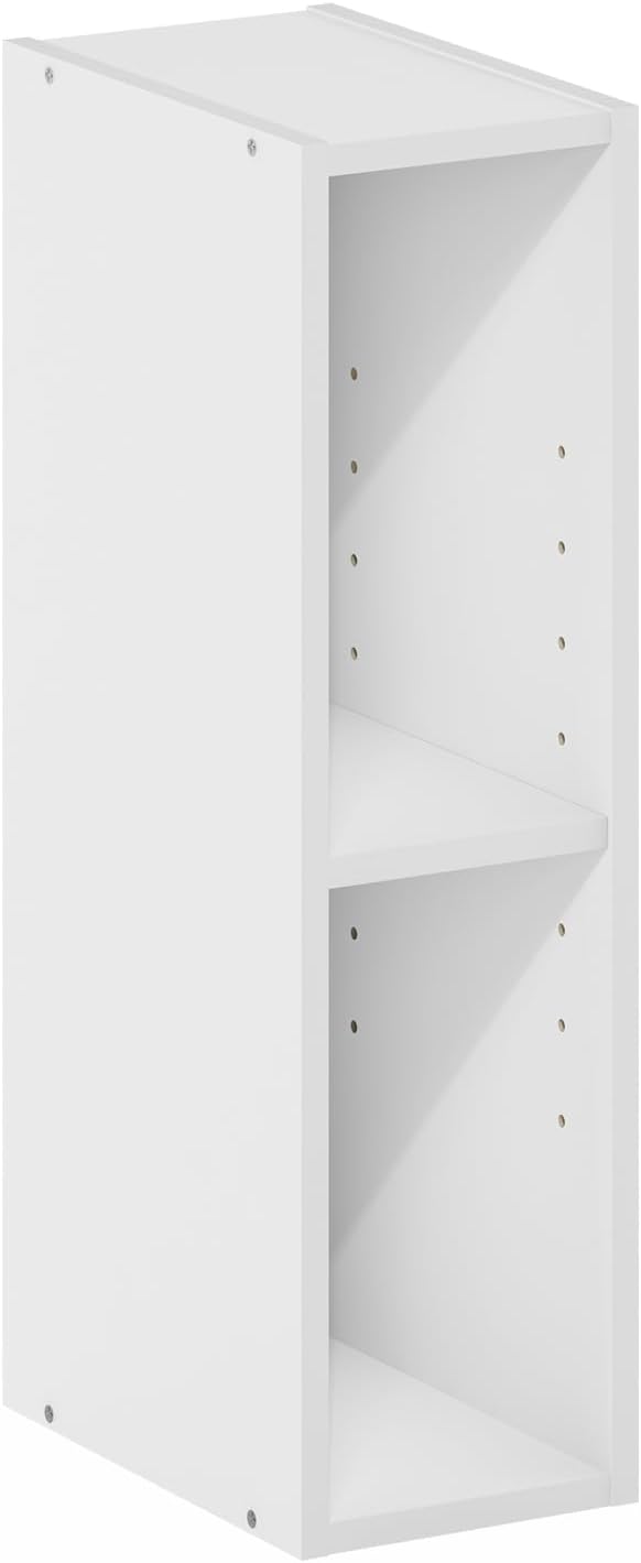 Fulda Book Shelf, 2-Tier Narrow Bookshelf, Bookcase with 6-in Width Storage Shelf, 9.3 x 5.9 x 21.2, for Living Room, Bedroom, Home Office, Plain White