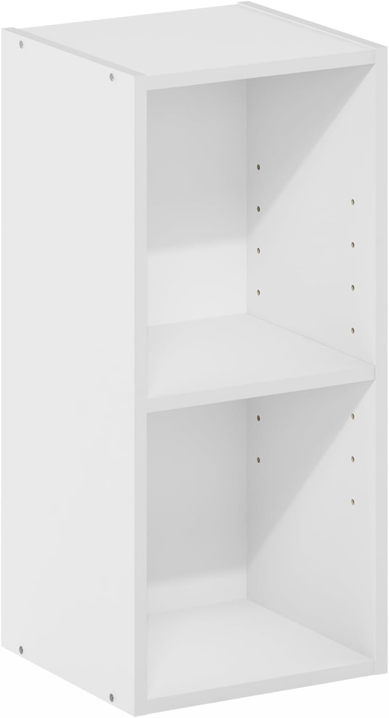 Fulda Book Shelf, 2-Tier Narrow Bookshelf, Bookcase with 10-in Width Storage Shelf, 9.3 x 9.8 x 21.2, for Living Room, Bedroom, Home Office, White
