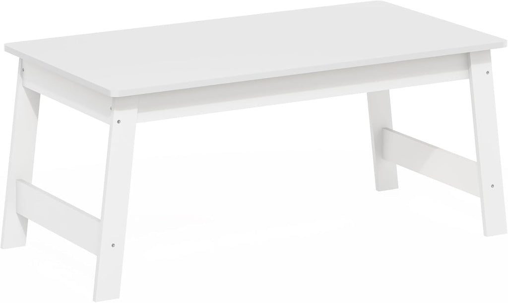 Beginning Coffee Table, Rectangular Modern Center Table with H-Legs, Side Table, Soft Edges, Easy Assembly, for Living Room, Bedroom, Home Office, White
