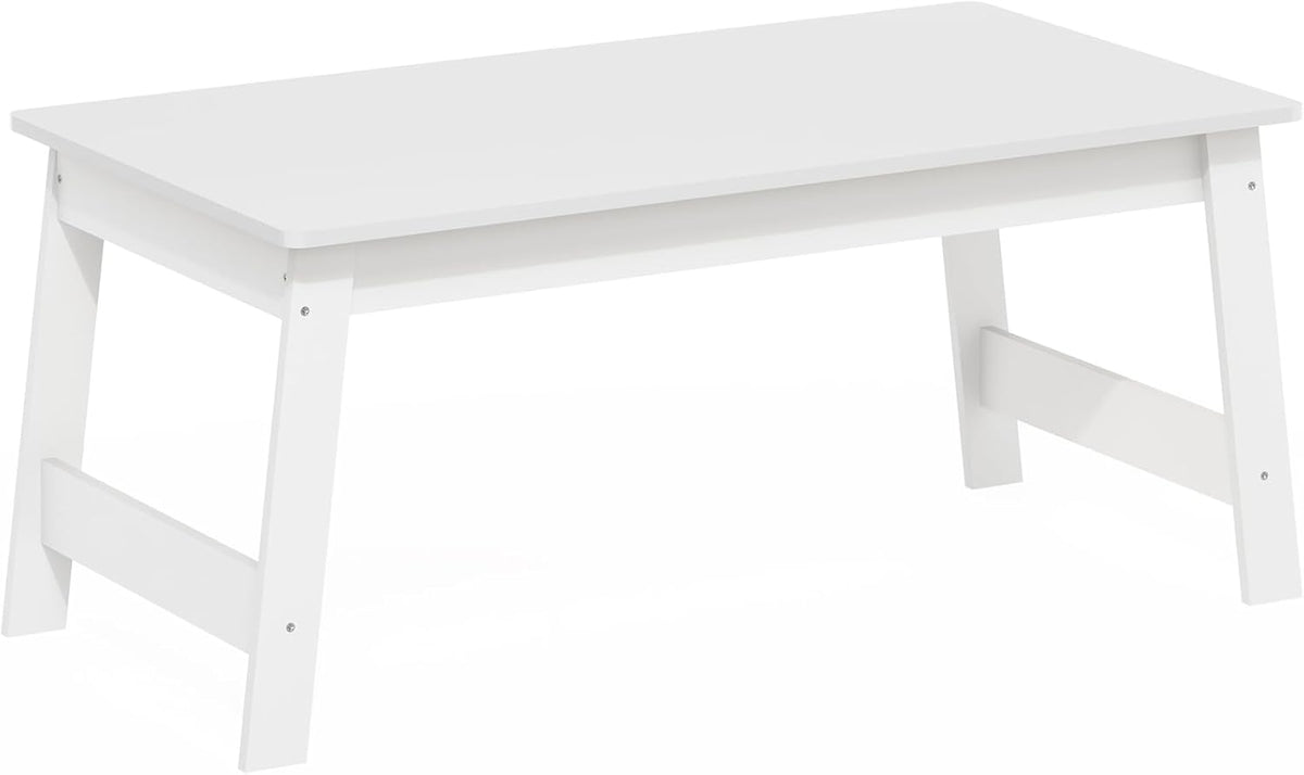 Beginning Coffee Table, Rectangular Modern Center Table with H-Legs, Side Table, Soft Edges, Easy Assembly, for Living Room, Bedroom, Home Office, White