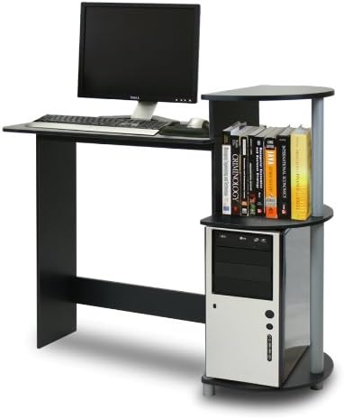 COMPACT Desk, 28.5" Wide Gaming Desk with Shelves, Computer Desk with Book Shelf, Office Desk for Home Office, Study Room, Dorm, Bedroom, Black