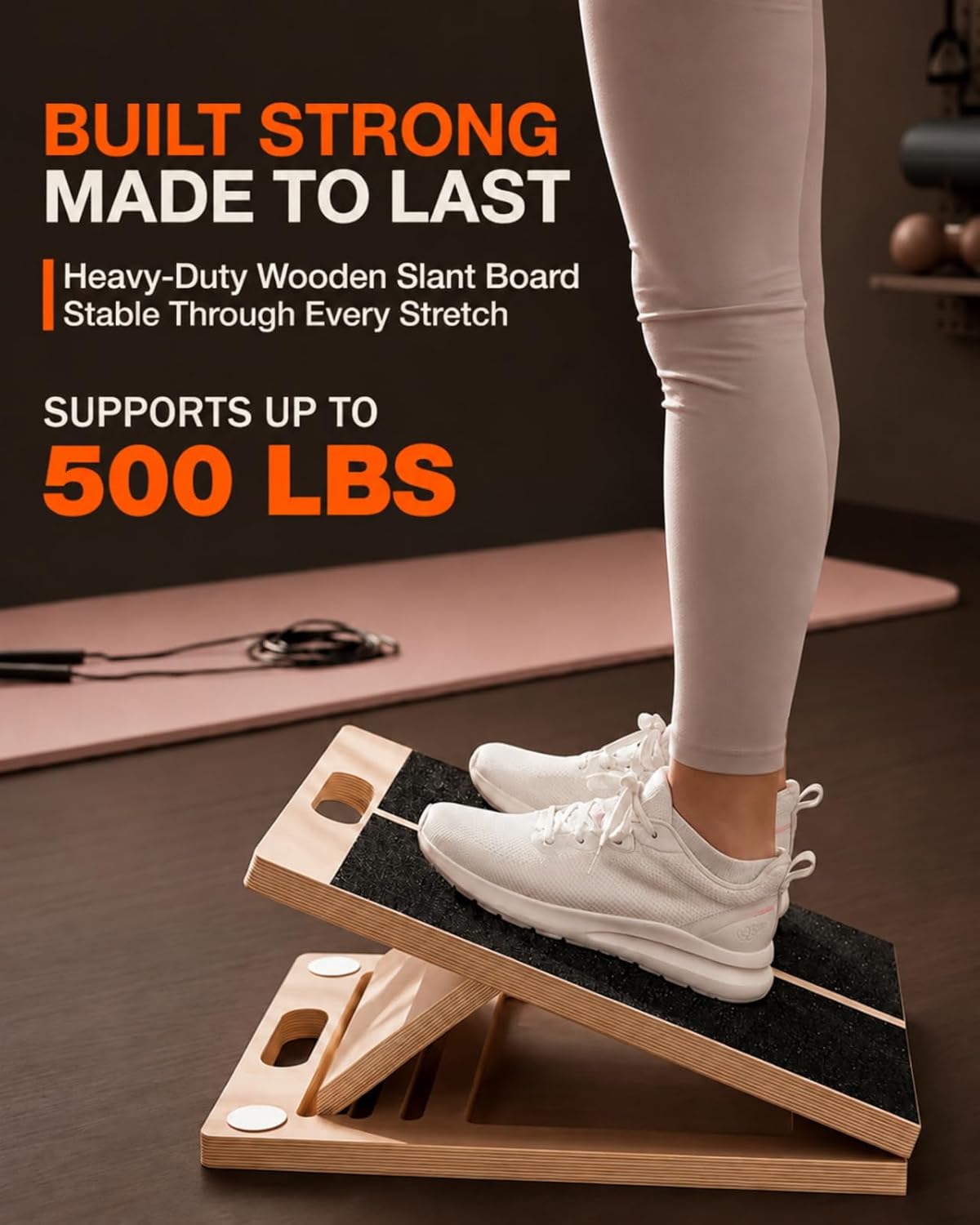 Slant Board for Exercise with Complete Mobility Kit, Foot Stretcher, Portable Foldable Wooden Wedge with 500 lb Capacity, Non-Slip Design, Carry Handle for Home, Gym and Office