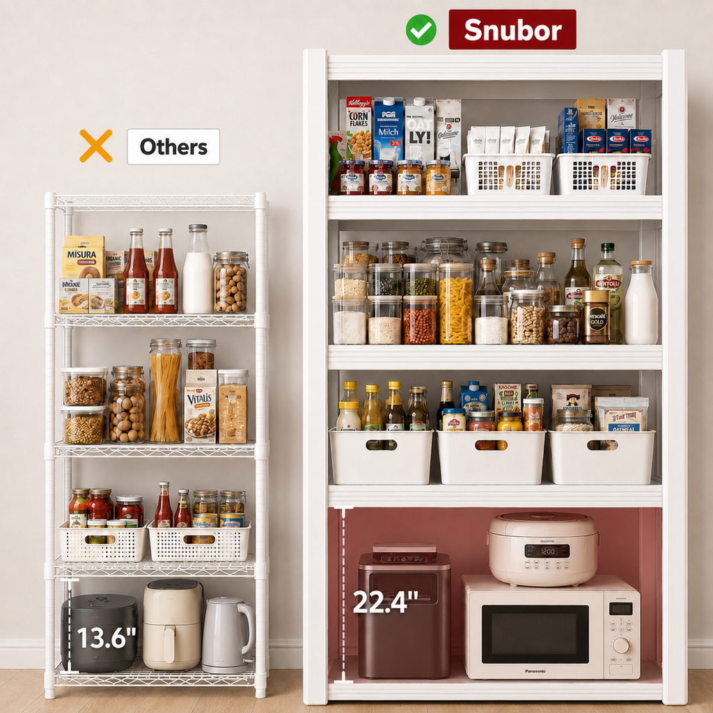 Metal Storage Shelf, Heavy‑Duty Cold‑Rolled Steel Organizer for Home Kitchen Garage (White, 47H*31.5L*16W(4 Tier), Thickened Version)