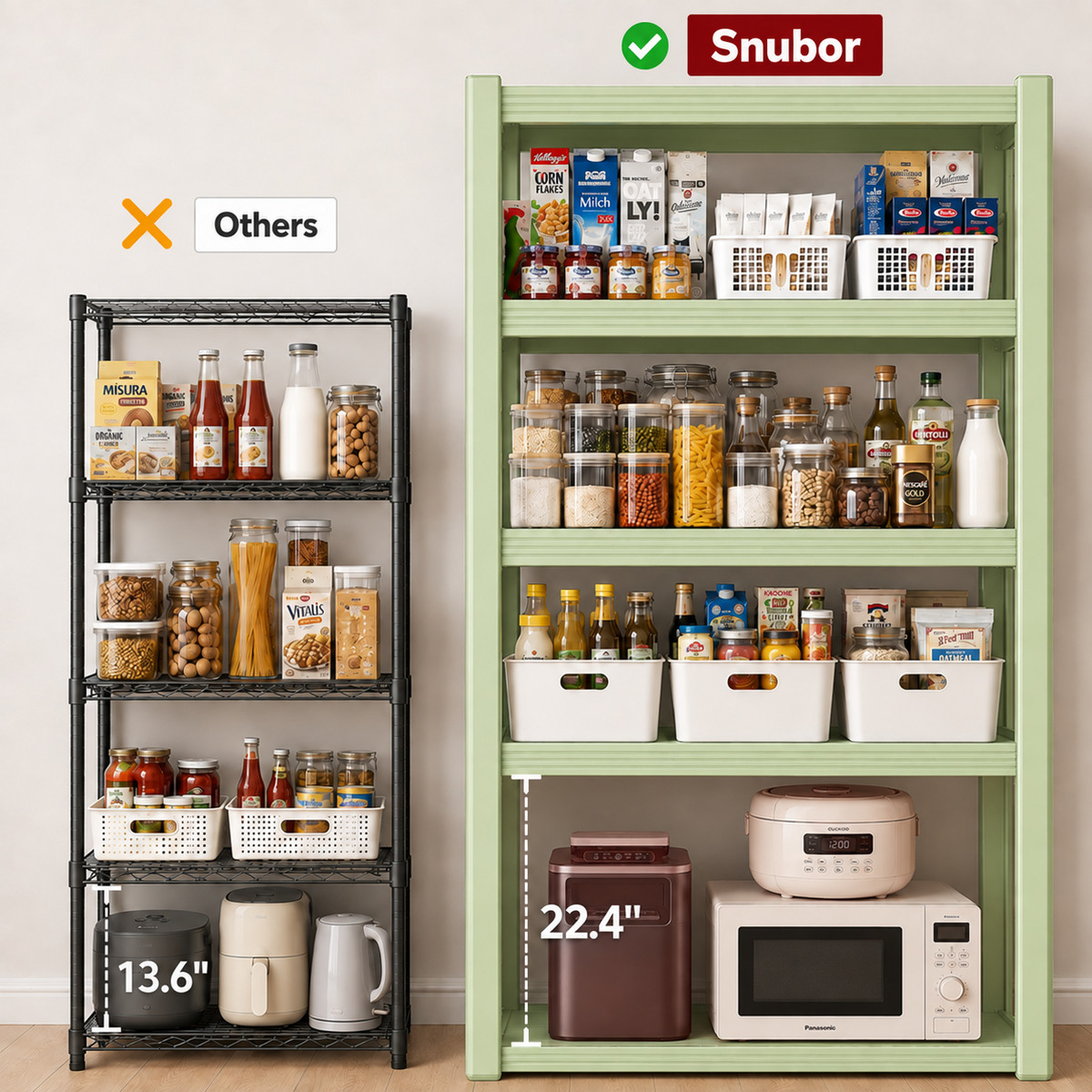 Metal Storage Shelf, Heavy‑Duty Cold‑Rolled Steel Organizer for Home Kitchen Garage (White, 47H*31.5L*16W(4 Tier), Thickened Version)