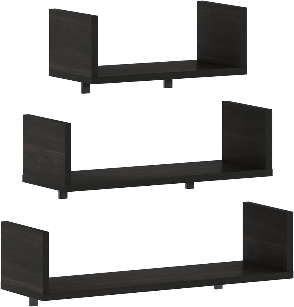 Rossi Floating Shelves for Wall Set of 3, Wall Shelf, Wall Mounted Shelves for Bathroom, Home Office, Living Room, Black Espresso