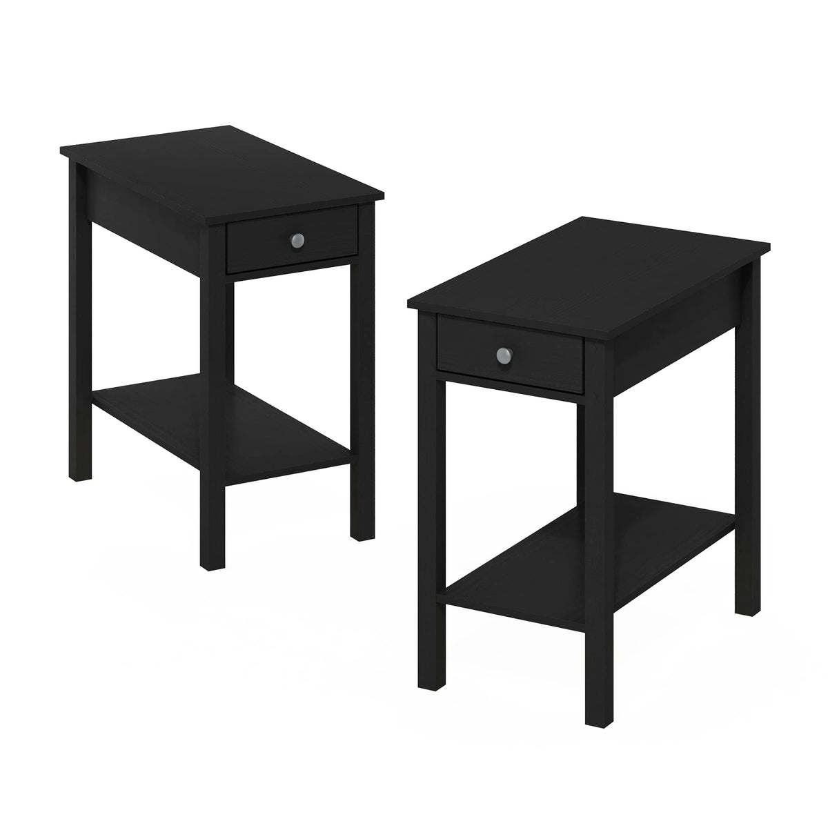 Andrey Set of 2 End Table / Side Table / Night Stand / Bedside Table with Bin Drawer, Dark Brown/Black