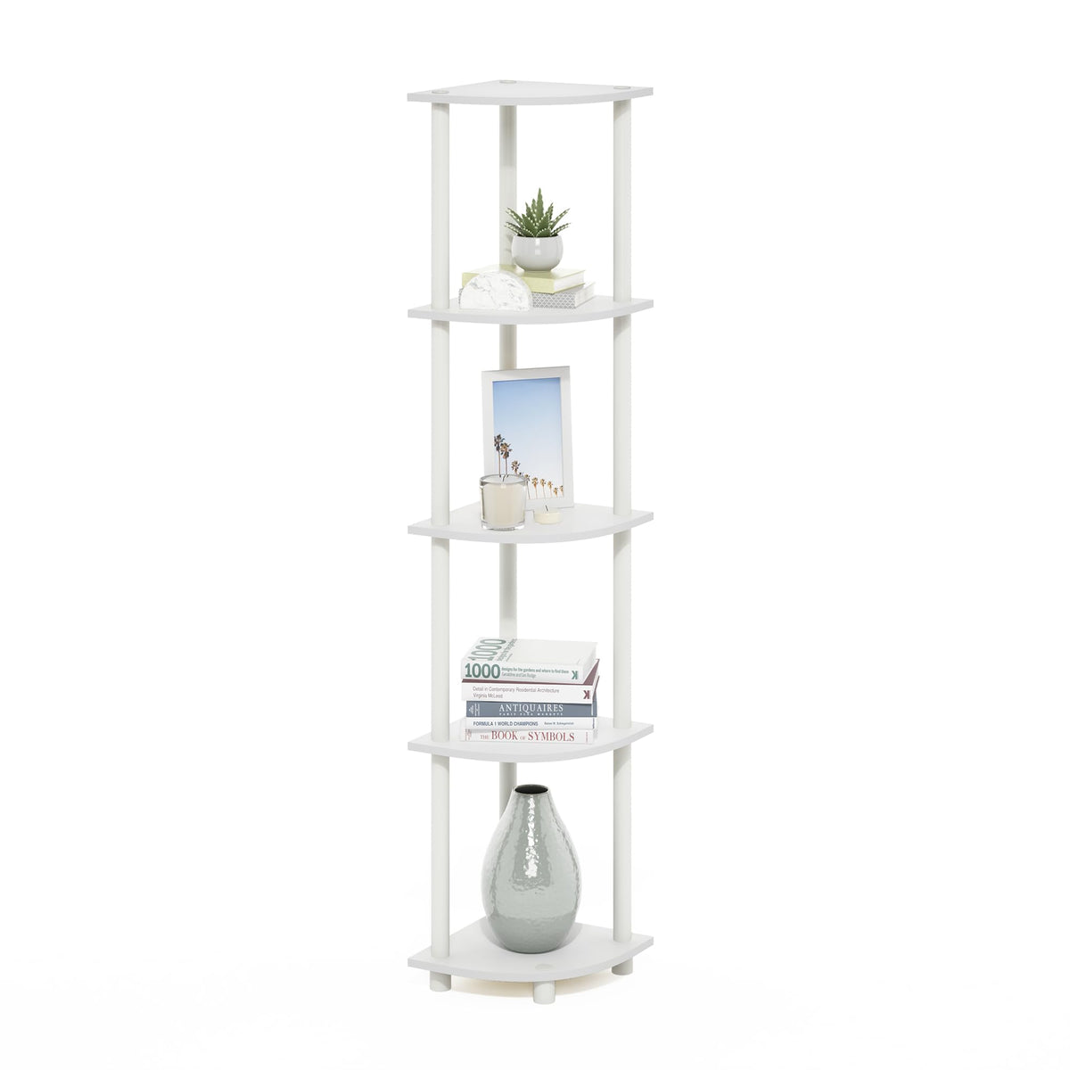 99152BE/WH/IV 3-Tier Go Green Multipurpose Storage Rack Shelving Unit Bookshelf Cabinet with 2 Bins, Beech Finish