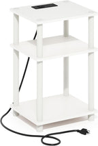JUST Side Table, 3-Tier Modern End Table with Charging Station, Easy Assembly Night Stand, Bedside Table with USB and Type-C Port, for Living Room, Bedroom, White