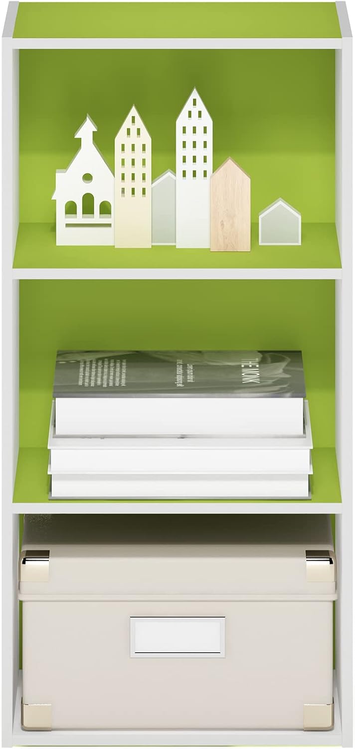 LUDER 3-Tier Book Shelf, Open Shelves Bookshelf, Green/White